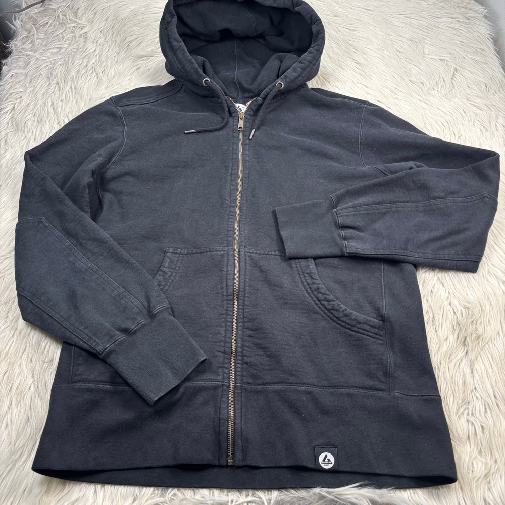 American Giant Men's XL Black Heavy Weight Zip Front Hoodie Reinforced Elbows